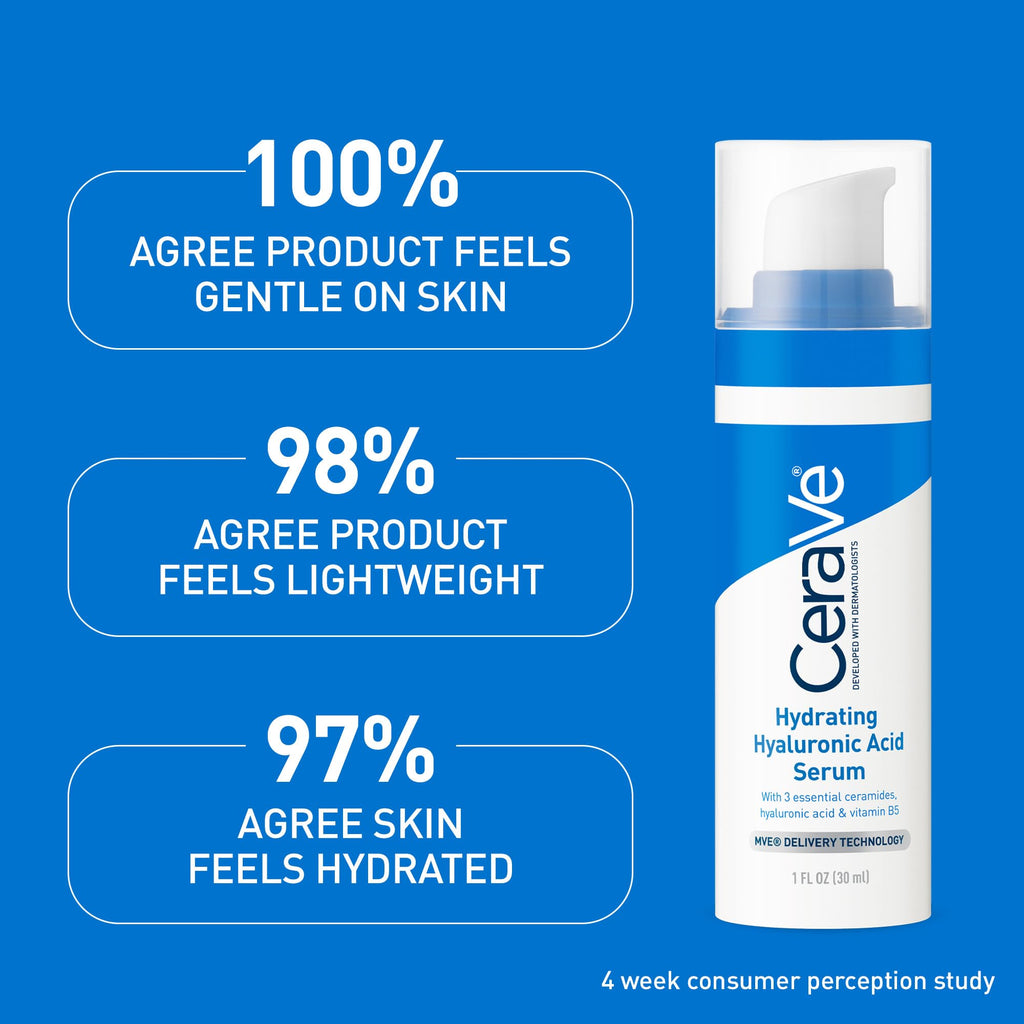 CeraVe Hyaluronic Acid Serum for Face, Hydrating Serum for Dry Skin, 1oz | Skin Care, Hydrates Dry Skin with Vitamin B5 and Ceramides In A Fragrance Free Formula To Layer Under Facial Moisturizer