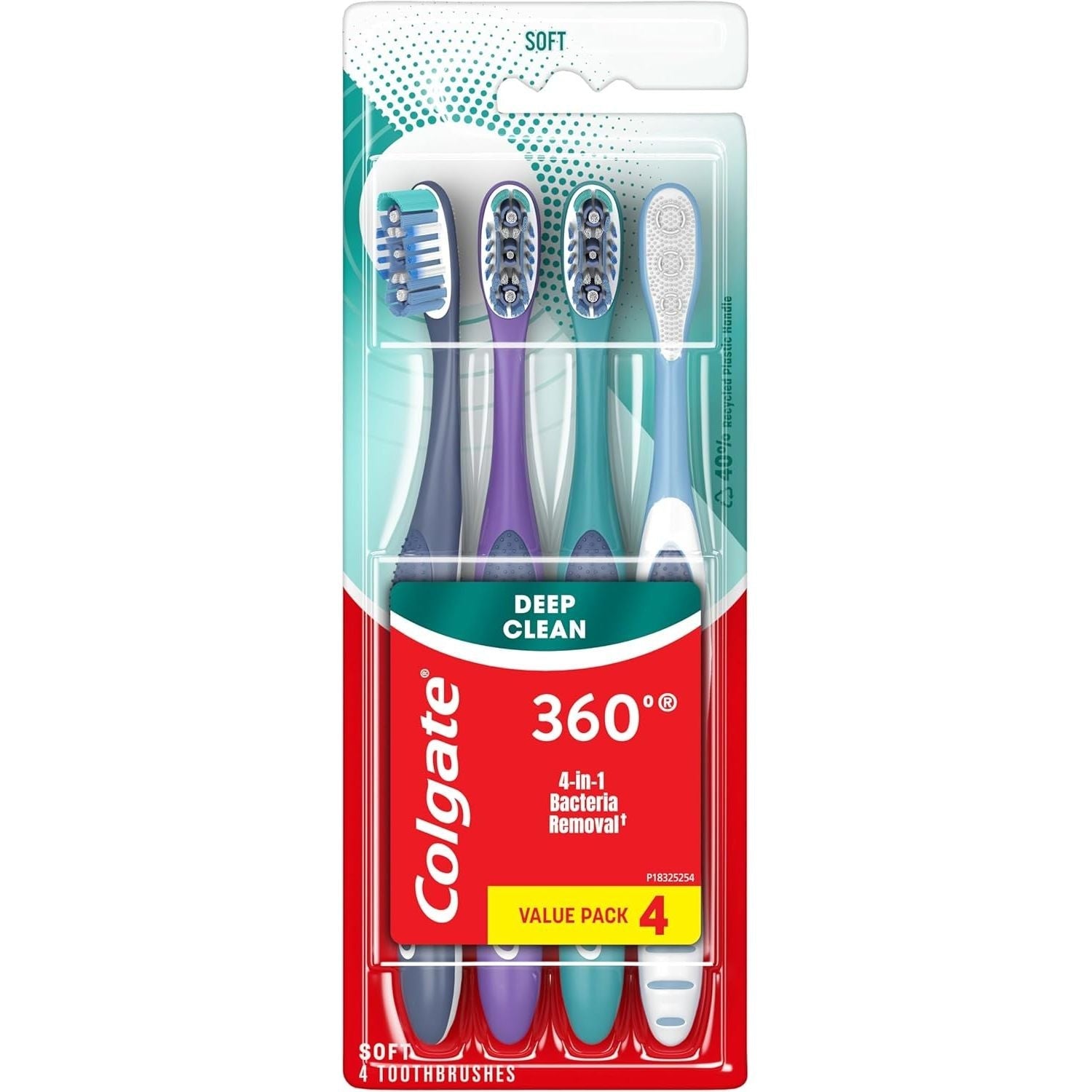 Buy now Colgate 360 Whole Mouth Toothbrush, Adult Toothbrushes Medium Bristles, Helps Remove Bad Breath Bacteria and Plaque, Medium Toothbrush Pack, Includes Cheek and Tongue Cleaner, 4 Pack 4 Count (Pack of 1) Soft at indiglob india