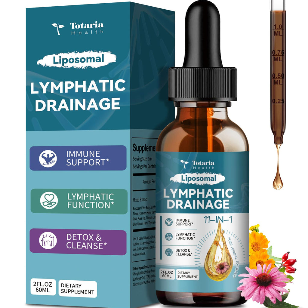 2Pack Liposomal Lymphatic Drainage Drops - 11 In 1 Organic Lymphatic Drainage Supplement with Burdock Root, Echinacea, Elderberry, Calendula, Cleavers Herb, Dandelion Supports Lymphatic Health 4 FL.OZ