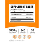 BulkSupplements.com L-Citrulline Capsules - Citrulline Supplement, L-Citrulline 3000mg Capsules - Citrulline Pills, Gluten Free - 8 Capsules per Serving, 240 Capsules (Pack of 1)
