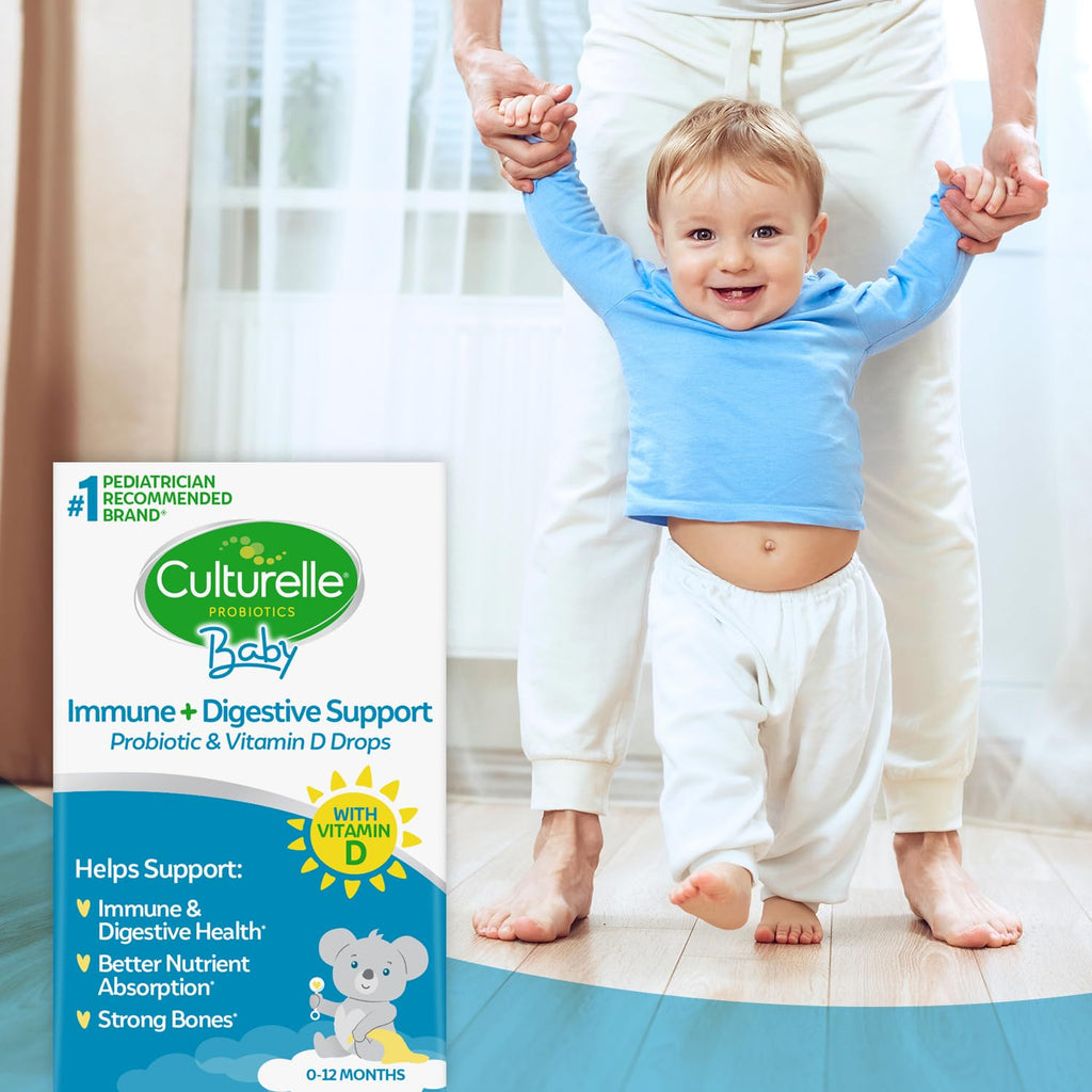 Culturelle Baby Probiotic Drops + Vitamin D, Immune & Digestive Health* 9ml | Lactobacillus rhamnosus GG & Bifidobacterium lactis BB-12® Strains, 5-Drop Dose, 100% AAP Daily Vitamin D, Ages 0-12 Mos