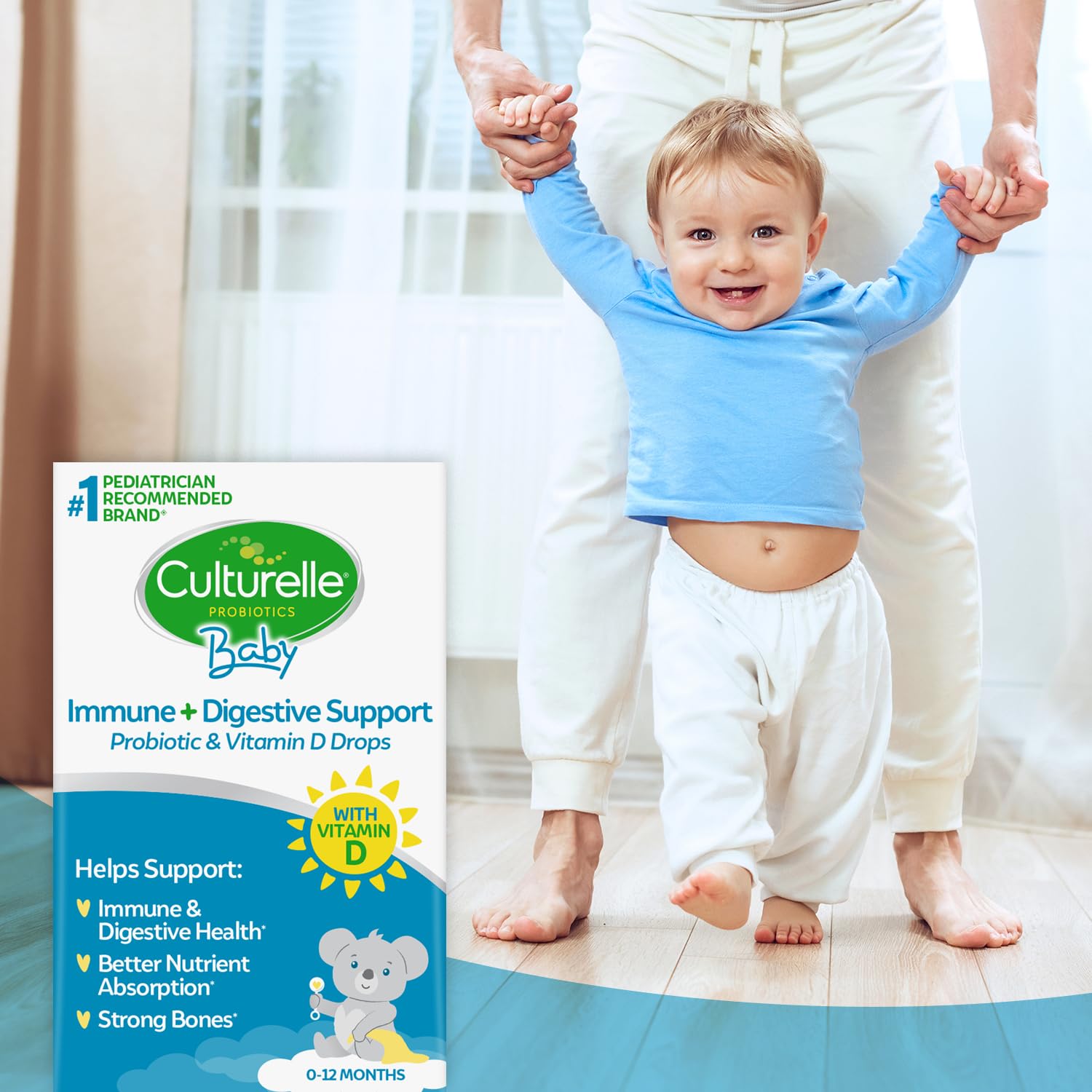 Culturelle Baby Probiotic Drops + Vitamin D, Immune & Digestive Health* 9ml | Lactobacillus rhamnosus GG & Bifidobacterium lactis BB-12® Strains, 5-Drop Dose, 100% AAP Daily Vitamin D, Ages 0-12 Mos