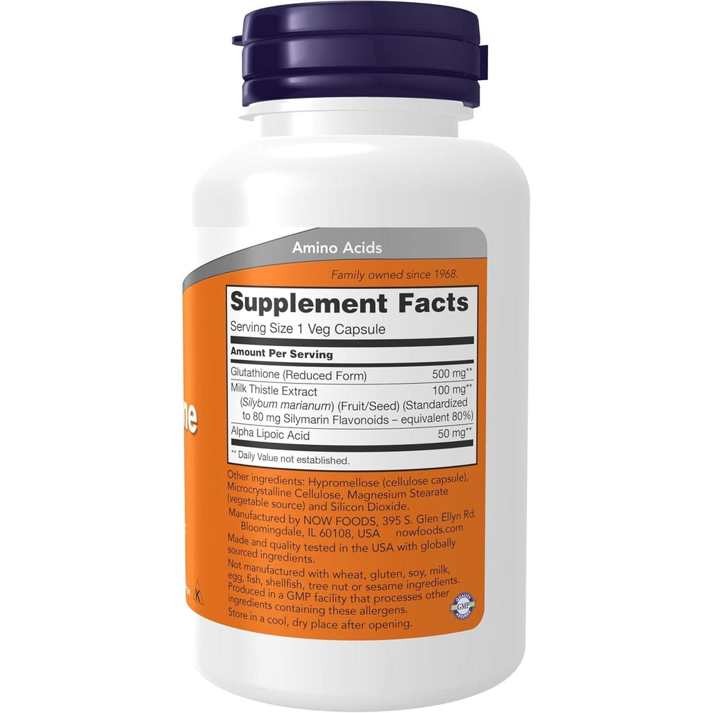 Buy now NOW Foods Supplements, Glutathione 500 mg, With Milk Thistle Extract & Alpha Lipoic Acid, Free Radical Neutralizer*, 60 Veg Capsules at indiglob india