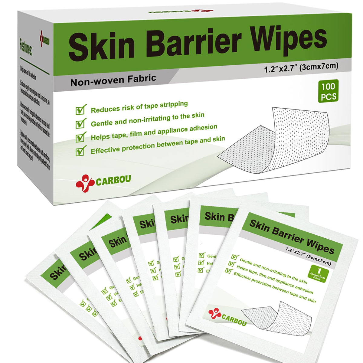 Carbou Skin Barrier Wipes, 100Pcs Skin Prep Wipes for Ostomy