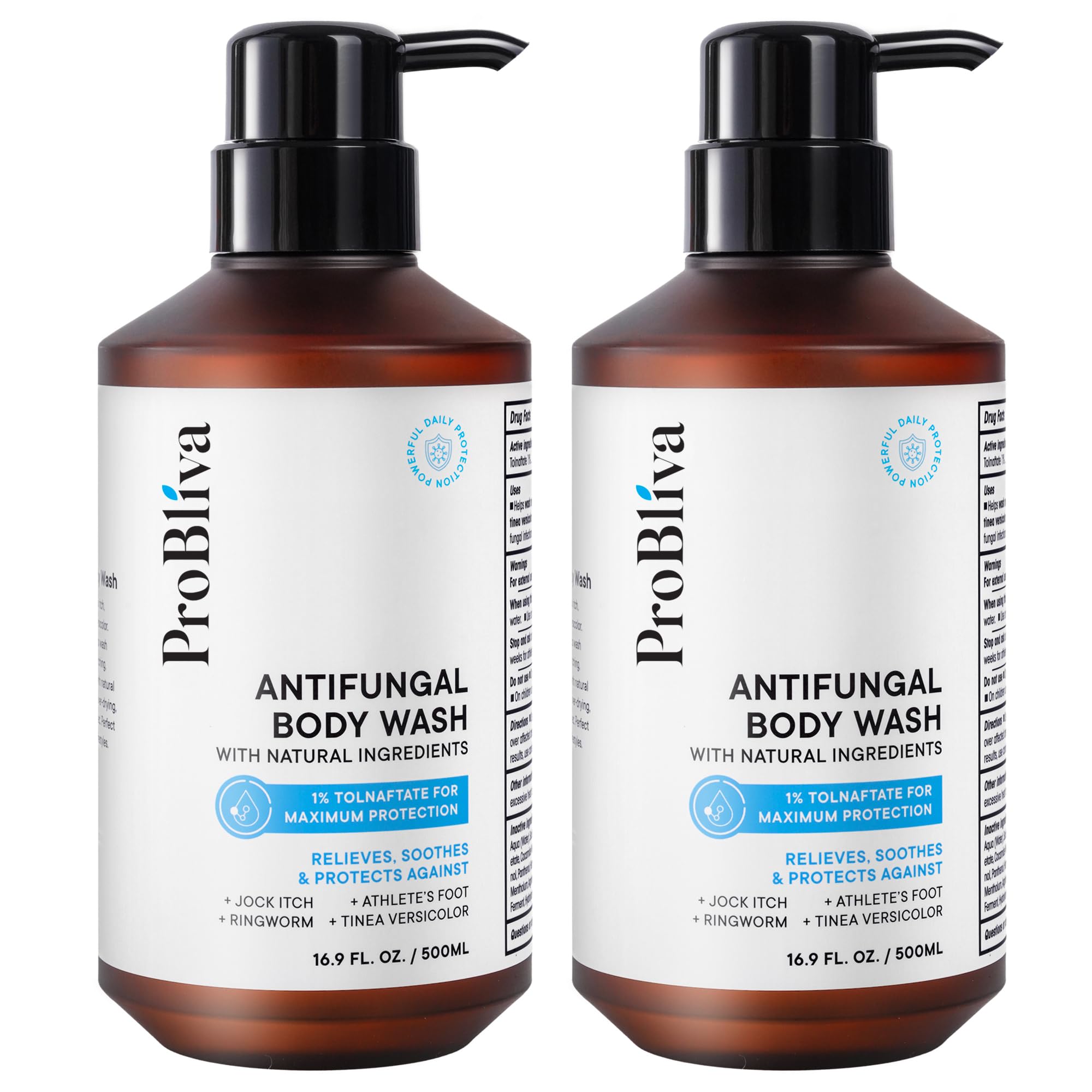 ProBliva Antifungal Body Wash Treatment Soap - Jock Itch, Ringworm, Back Acne, Tinea & Foot Odor – Skin Relief Cleanser Gel with Tea Tree Oil & Tolnaftate for Men and Women (with Brush Kit)
