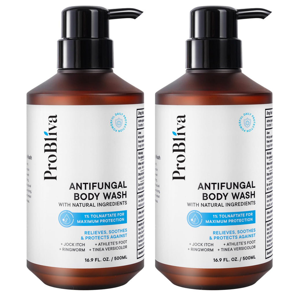 ProBliva Antifungal Body Wash Treatment Soap - Jock Itch, Ringworm, Back Acne, Tinea & Foot Odor – Skin Relief Cleanser Gel with Tea Tree Oil & Tolnaftate for Men and Women (with Brush Kit)