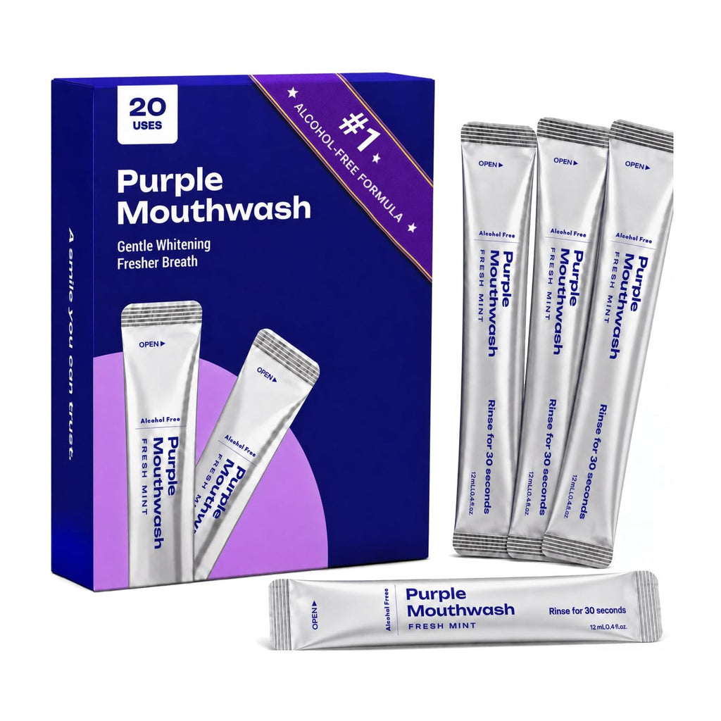 Purple Color Correcting Mouthwash Sachets, 20 Count Instant Optical Whitening Oral Rinse, Alcohol & Peroxide Free Mint Mouthwash for Fresh Breath & Smile Brightening Daily Oral Care