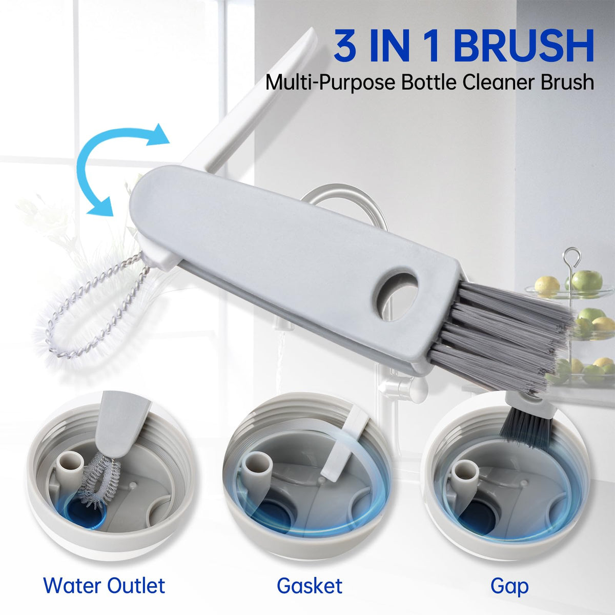 3 Pack Water Bottle Cleaner Brush Set - for Owala Cleaning Kit, Long Handle Silicone Bottle Brush Soft Touch No Scratch, Straw Cleaner Brush, 3 in 1 Multipurpose Cup Cleaner Kit for Owala Accessories