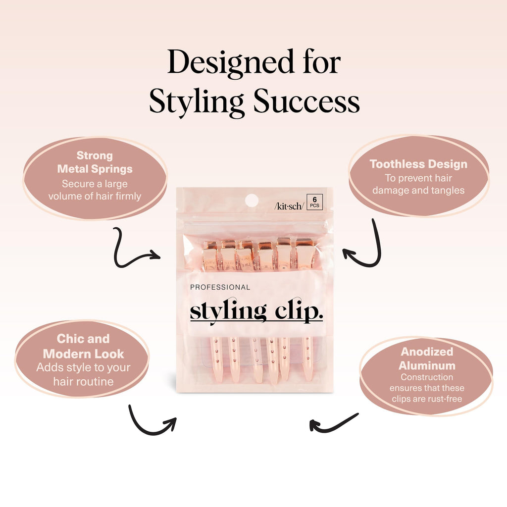 Kitsch Professional Alligator Clips - Rose Gold, 6 Pcs | 3.5" Aluminum Duckbill Hair Clips for Styling – Great Hair Sectioning Clips For Salon, Makeup Application