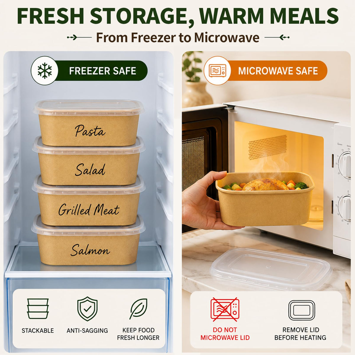 60 Pack 29OZ Disposable Meal Prep Containers, Paper Bowls With Lids