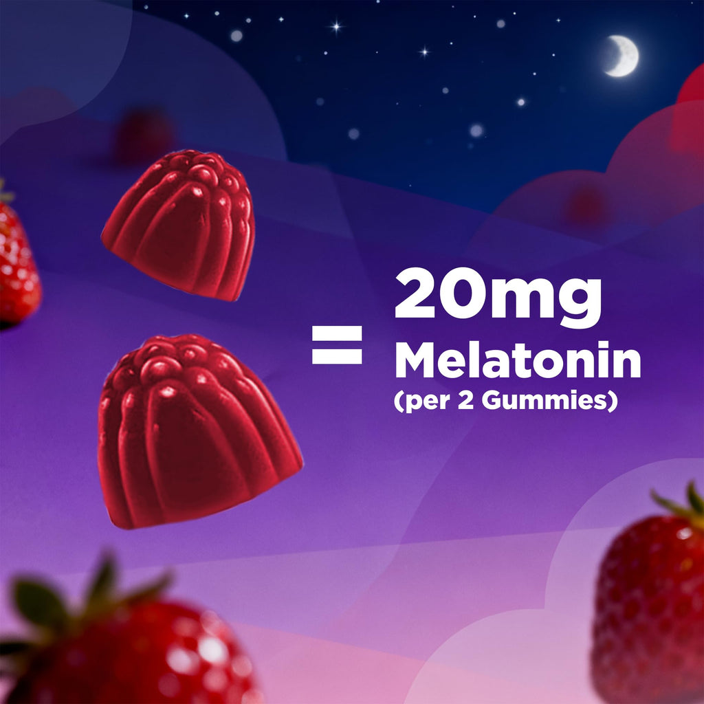 Vitamatic Melatonin 20 mg Gummies, Vegan, Strawberry, 60 Count | 20 mg Melatonin Per Serving, Promotes Relaxation & Sleep Support*, Plant-Based, Gluten Free, Non-GMO