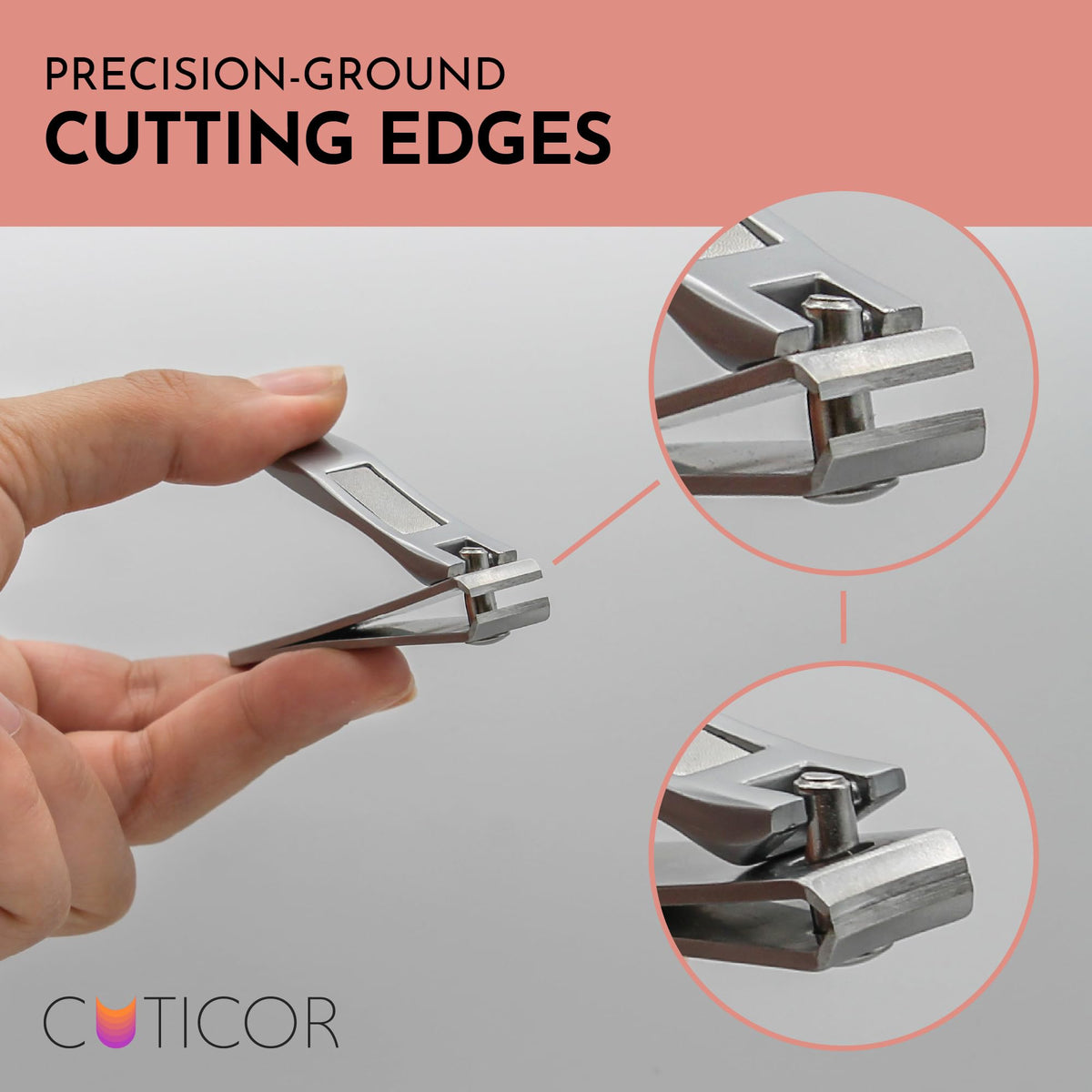 CUTICOR Stainless Steel Nail Clipper Set for Thick Nails with Travel Tin