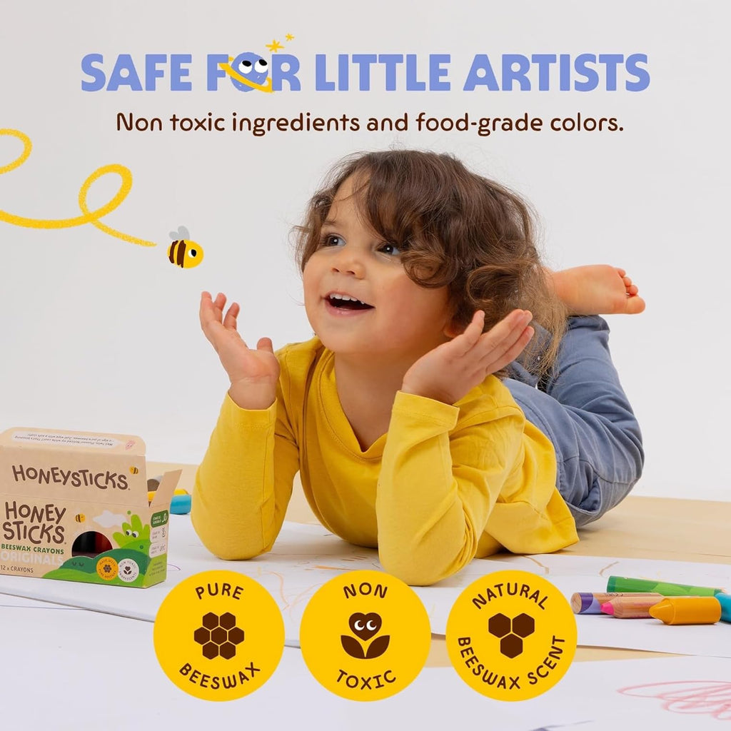 Buy now Honeysticks 100% Pure Beeswax Crayons (12 Pack) - Non Toxic Crayons for Toddlers 1-3, Safe for Baby from 1 Year Old Plus, Handmade with Natural Beeswax and Food-Grade Colors, Eco Friendly at indiglob india