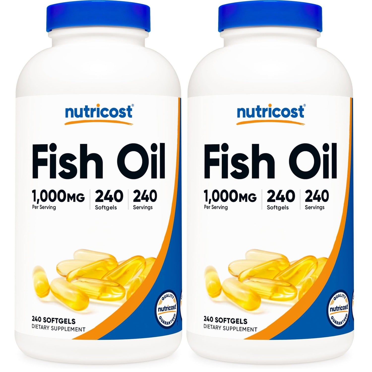 Nutricost Fish Oil Omega 3 Softgels with EPA & DHA (1000mg of Fish Oil, 560mg of Omega-3), 240 Softgels, Non-GMO, Gluten Free. (Pack of 2)
