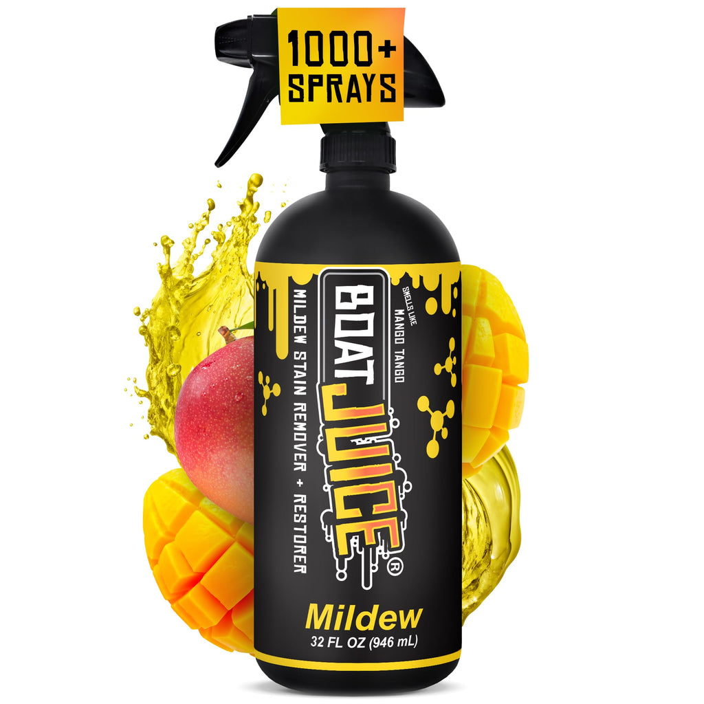 Boat Juice Mildew Stain Remover & Restorer Boat Cleaner | Marine-Grade Boat Mold & Mildew Remover for Vinyl Seats, Upholstery, Cushions & Interior | Fast-Acting, Mango Tango Scent | Made in USA (32oz)