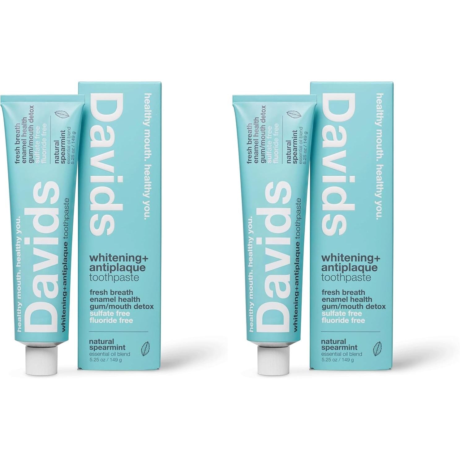 Buy now Davids Fluoride Free Toothpaste, Teeth Whitening, Antiplaque, SLS (Sulfate) Free, Promotes Enamel Health, Mouth & Gum Detox, EWG Verified, Peppermint, 5.25oz 5.25 Ounce (Pack of 2) Spearmint at indiglob india