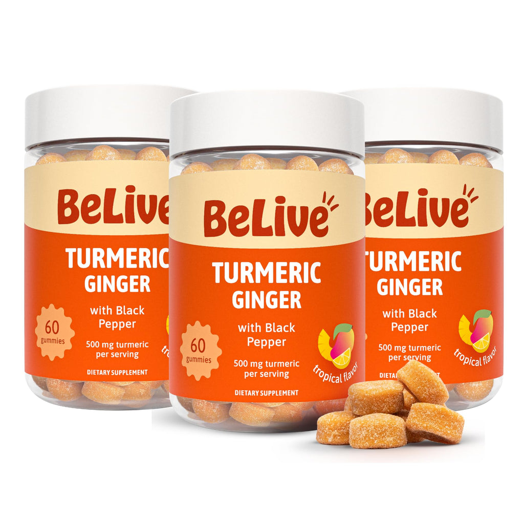 BeLive Turmeric and Ginger Gummies for Joint and Mobility Support 120 Count | 500mg Turmeric Curcumin Supplement with Black Pepper for Enhanced Absorption, Immune & Antioxidant Support, Tropical Flavor