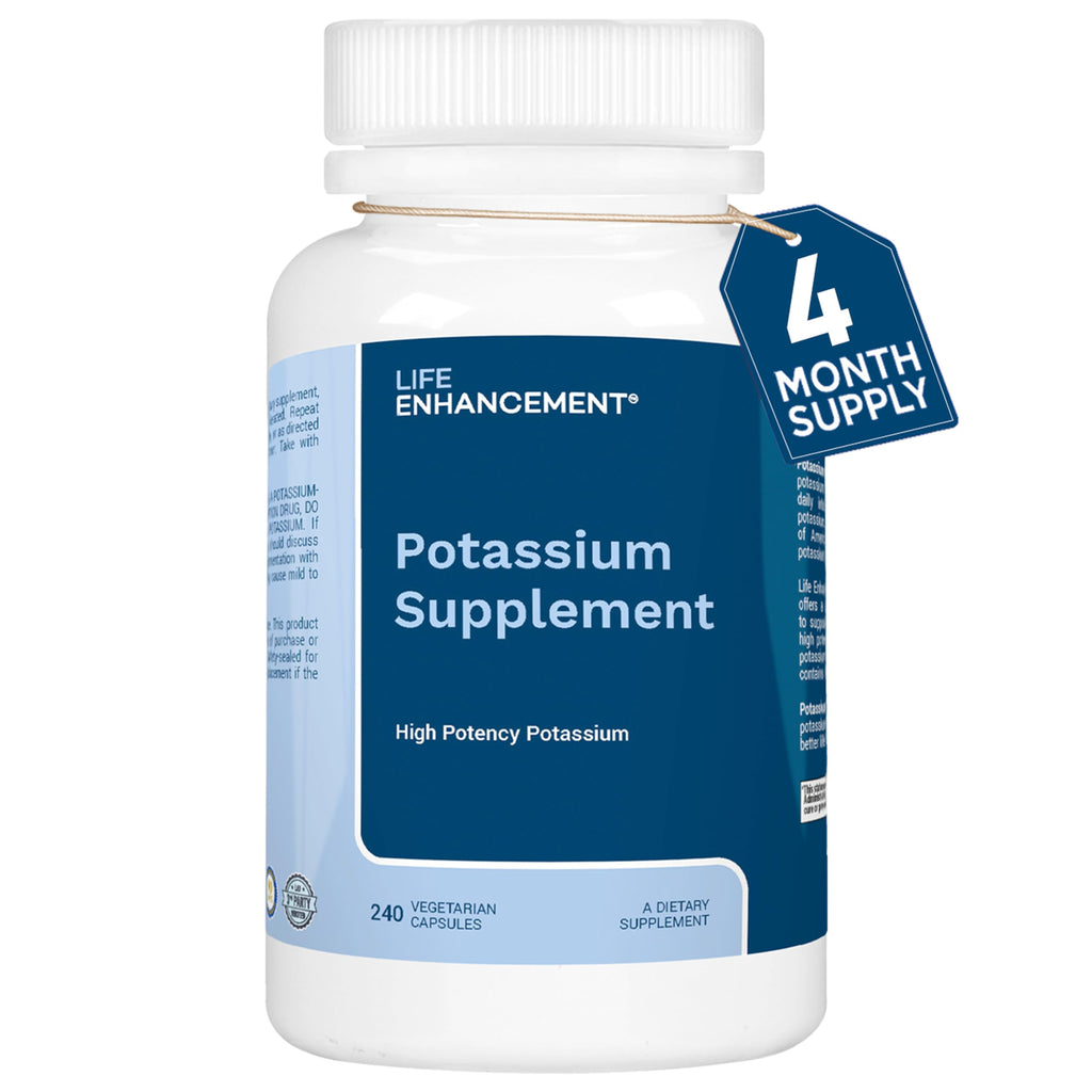 Life Enhancement High Potency 1020 mg Potassium Supplement for Muscle, Brain & Bone Health - No Additives High Absorption Elemental Potassium Supplement, Made in USA (120 Capsules – 60 Servings)