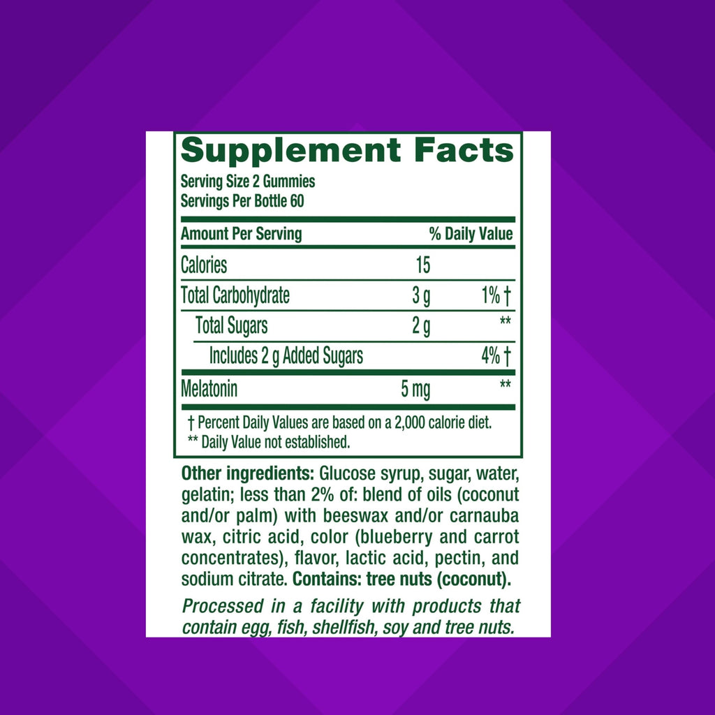 Vitafusion Melatonin Gummies | 5mg | 120 Count | Extra Strength Gummy | for Adult Women and Men | Blackberry Flavor | Gluten and Dairy-Free Supplement