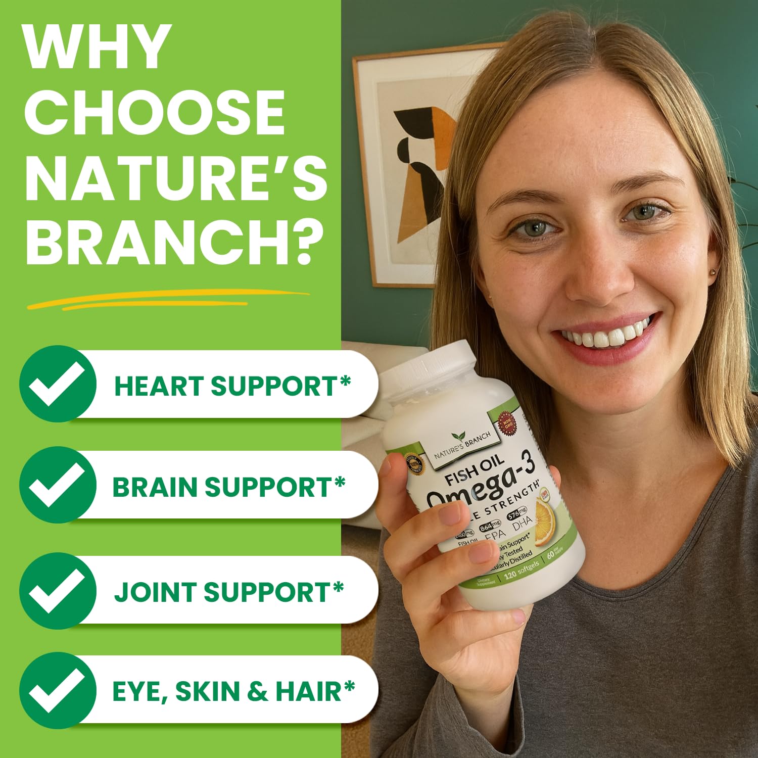 Triple Strength Omega 3 Fish Oil for Heart Health, Brain & Eyes – Burpless | High EPA & DHA Fish Oil for Men & Women, Lemon Flavor, Third Party Tested, Omega 3 Supplements for Joints – 120 Capsules