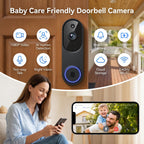 Video Doorbell Camera, Wireless Security Camera, 1080p, Battery Powered, AI Motion Detection, Night Vision, Two-Way Audio, Cloud Storage, 2.4 GWi-Fi, for Visitor, Baby Monitor