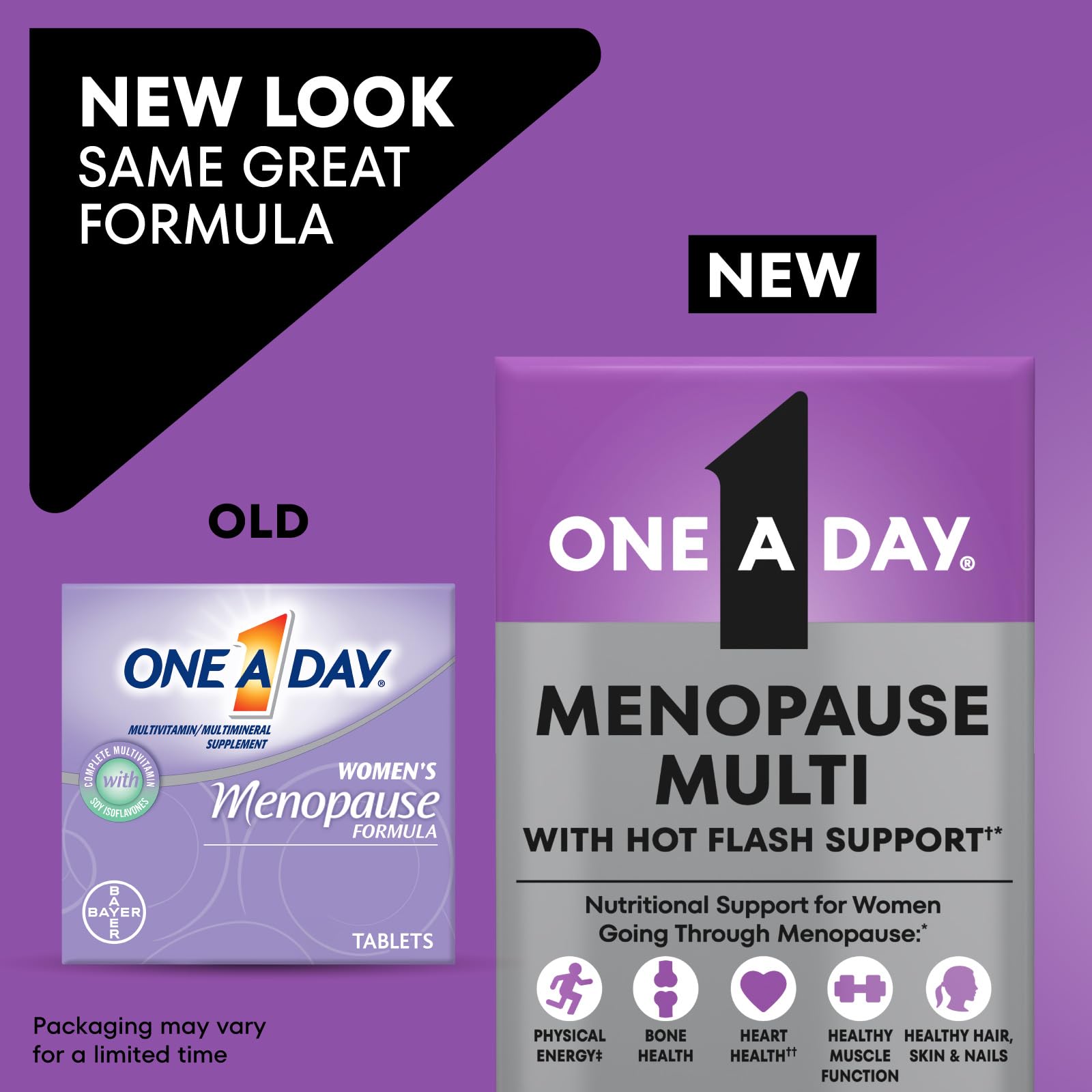 One A Day Women's Menopause Multivitamin, Menopause Support, 50 Count | Soy Isoflavones for hot flash support (3), Convenient daily tablet, For women 50+