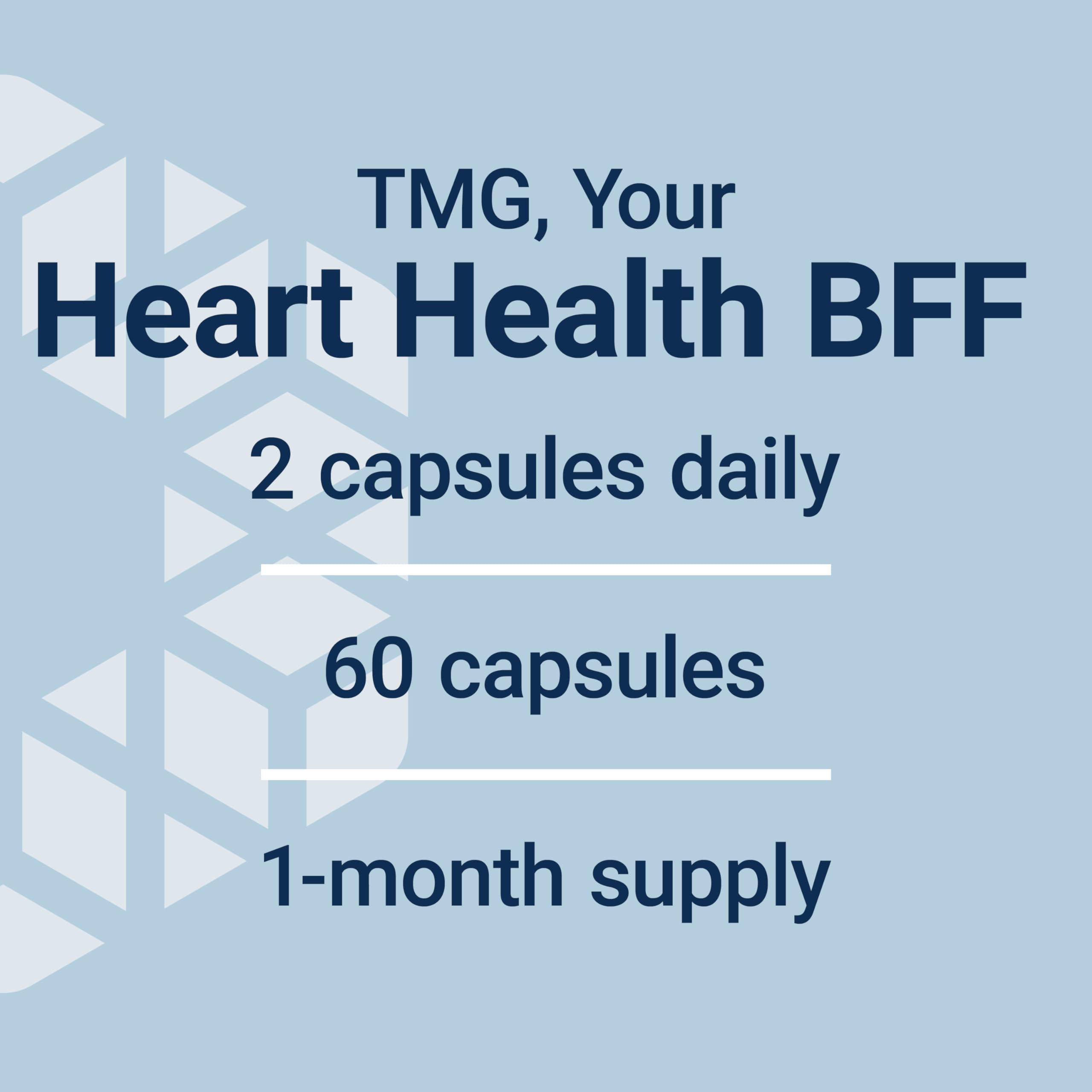 Life Extension TMG, trimethylglycine, Encourages Healthy homocysteine Levels, Non-GMO, Gluten-Free, Vegetarian, 60 Capsules | Trimethylglycine (TMG) Helps Maintain Already Normal Homocysteine Levels, Non-GMO, Gluten-Free & Vegetarian Capsules