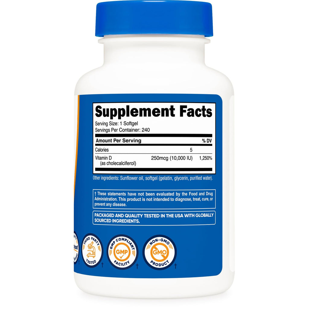 Nutricost Vitamin D3 10,000 IU, 240 Soft Gel Caps (2 Bottles)