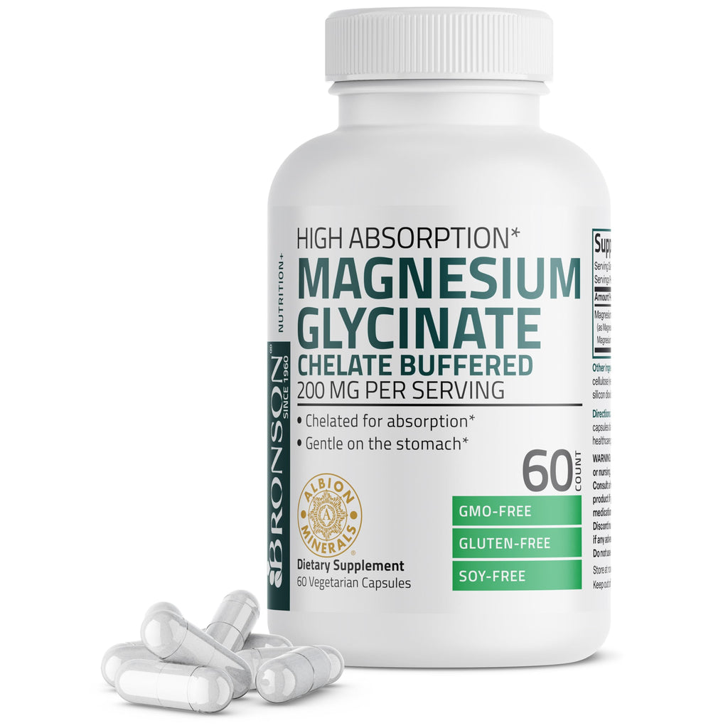 Bronson Magnesium Glycinate 200 MG Chelated High Absorption, 120 Capsules | Stress Relief, Sleep, Heart Health, Nerves, Muscles, and Metabolism Support, Vegetarian, Non-GMO, Gluten Free, Soy Free