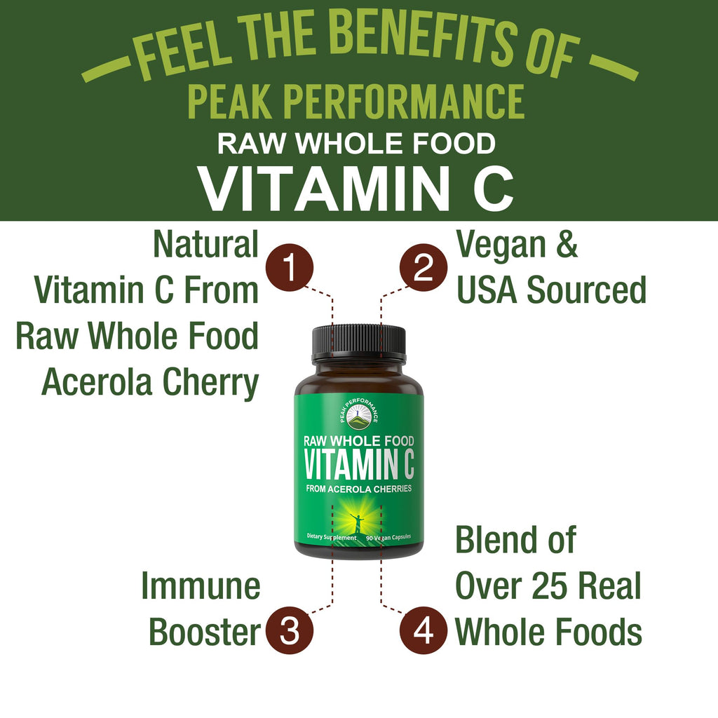 Peak Performance Raw Whole Food Vitamin C Capsules from Acerola Cherry