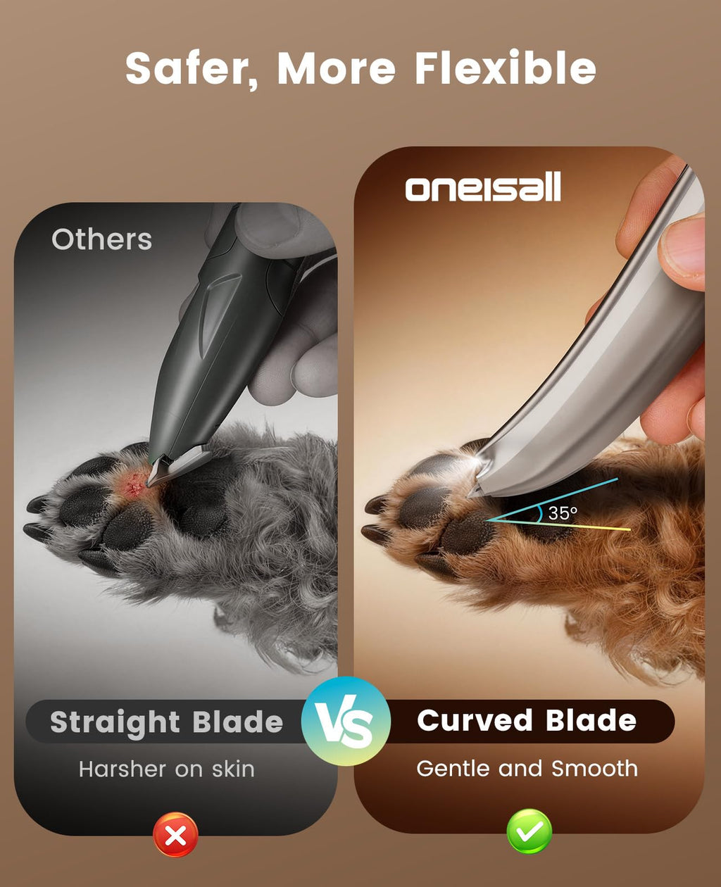 oneisall Dog Paw Trimmer with LED Light & Skin-Friendly Curved Blade