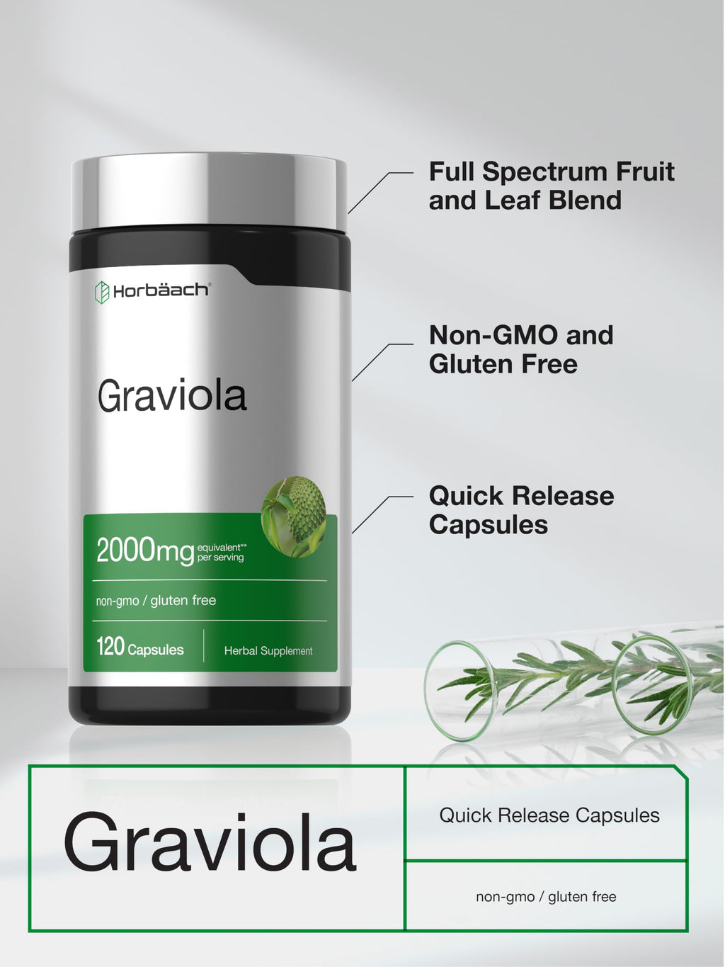Horbäach Graviola Capsules | 120 Count | Soursop (Annona Muricata)