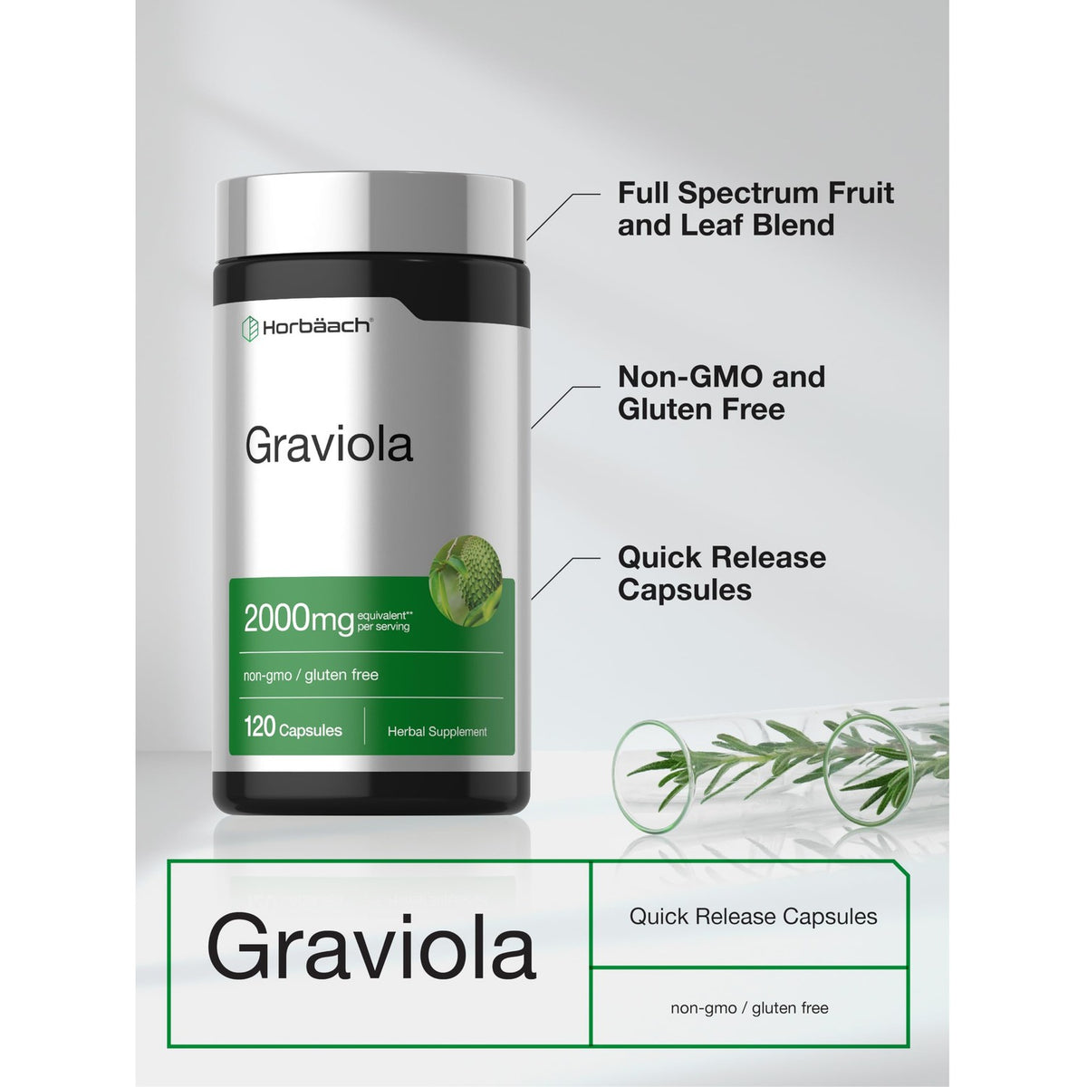 Horbäach Graviola Capsules | 120 Count | Soursop (Annona Muricata)