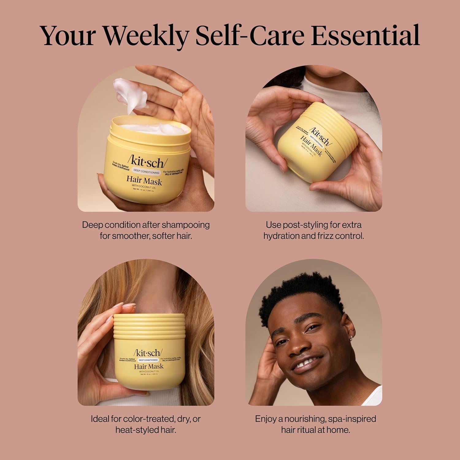 Buy now Kitsch Deep Conditioning Hair Mask â€“ Moisturizing Hair Mask for Damaged Hair with Coconut Oil â€“ Hydrating, Strengthening & Frizz-Reducing Hair Care Treatment for Curly, Coily & All Hair Types - 10 oz at indiglob india
