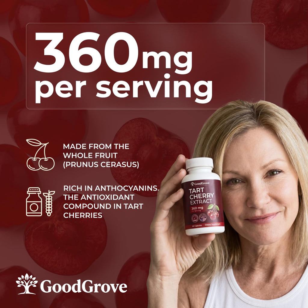 Montmorency Tart Cherry Capsules - Cold Pressed Tart Cherry Extract, 360mg Per Serving - Joint & Uric Acid Support - Vegan, Non-GMO, Gluten Free - 60 Count