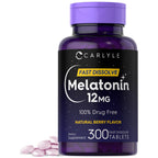 Carlyle Melatonin 12 mg Fast Dissolve 300 Tablets | Drug Free | Natural Berry Flavor | Vegetarian, Non-GMO, Gluten Free