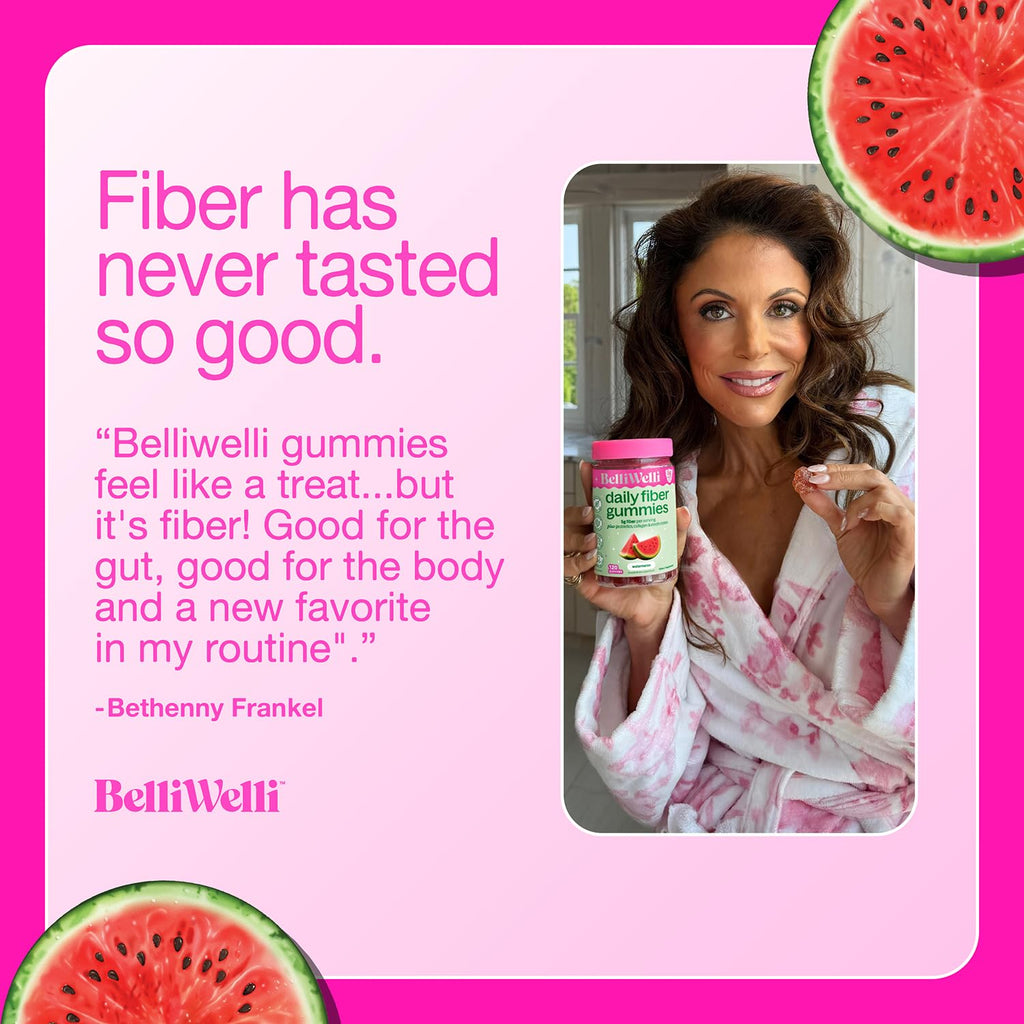 Belli Welli Fiber Gummies for GLP-1 Support - Watermelon - Tapioca Prebiotic Fiber Gummy - Digestive Health & Regularity for Women, Men, Kids - 120CT