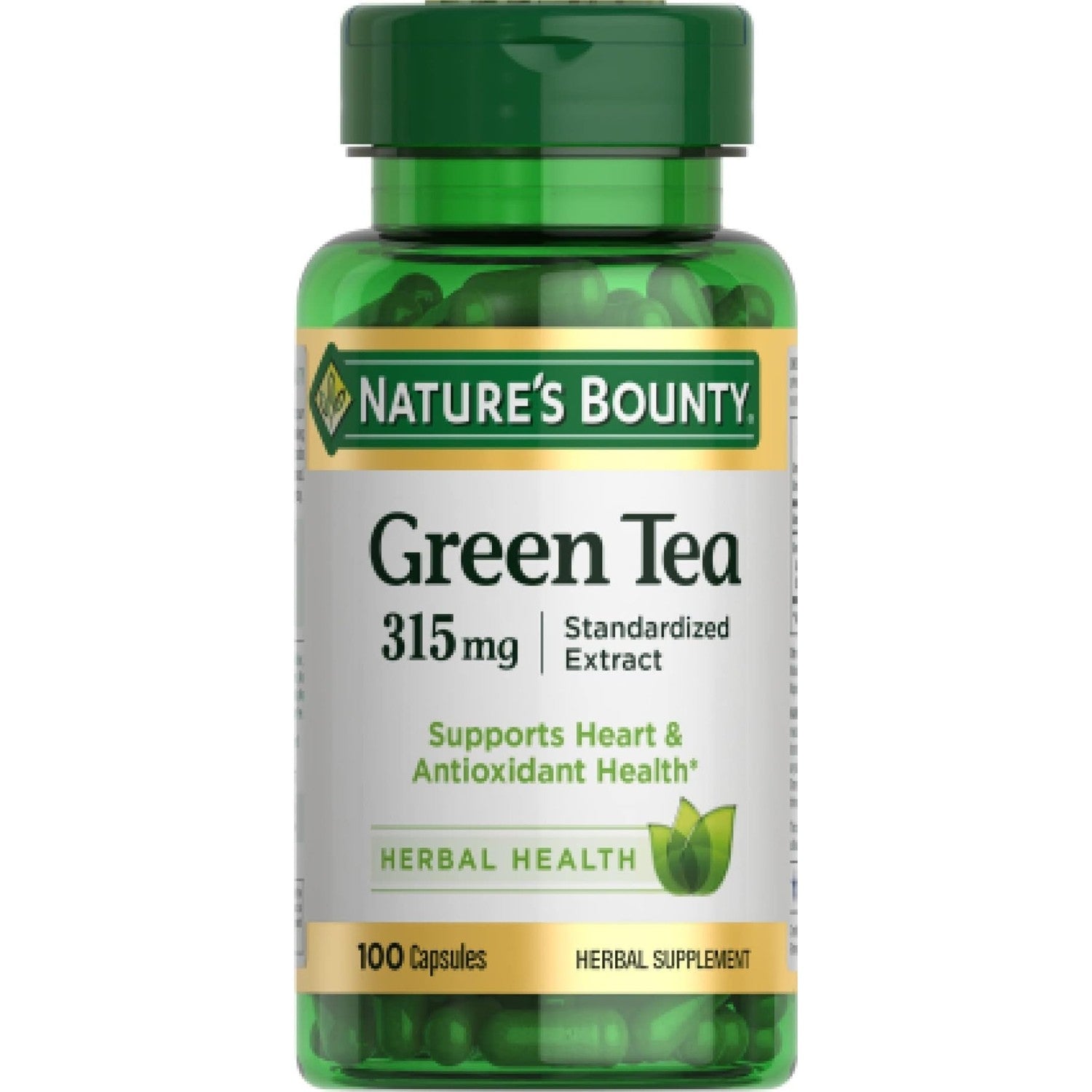 Nature's Bounty Green Tea Pills 315mg, 100 Capsules | Herbal Supplement, Supports Heart and Antioxidant Health