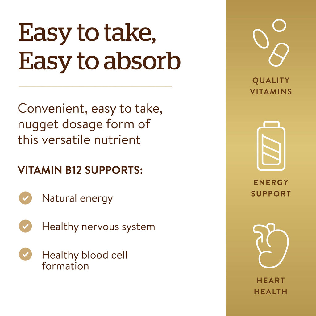 Solgar Vitamin B12 1000 mcg, 250 Nuggets - Supports Production of Energy, Red Blood Cells - Healthy Nervous System - Promotes Cardiovascular Health - Vitamin B - Non-GMO, Gluten Free - 250 Servings