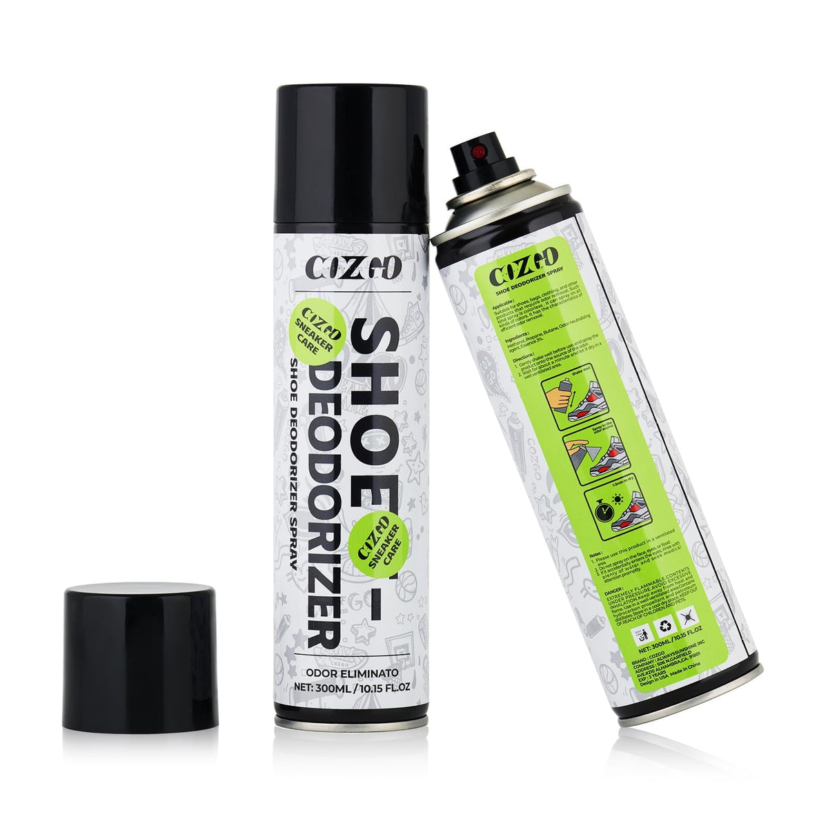 COZGO Shoe Deodorizer Spray, Shoe Refresher, Shoe Odor Smell Eliminator, 300ml (10oz) Long-Lasting Quick-Drying Formula Shoe Spray for Smelly Shoes, Sneakers, Gym Bag, Work Boots