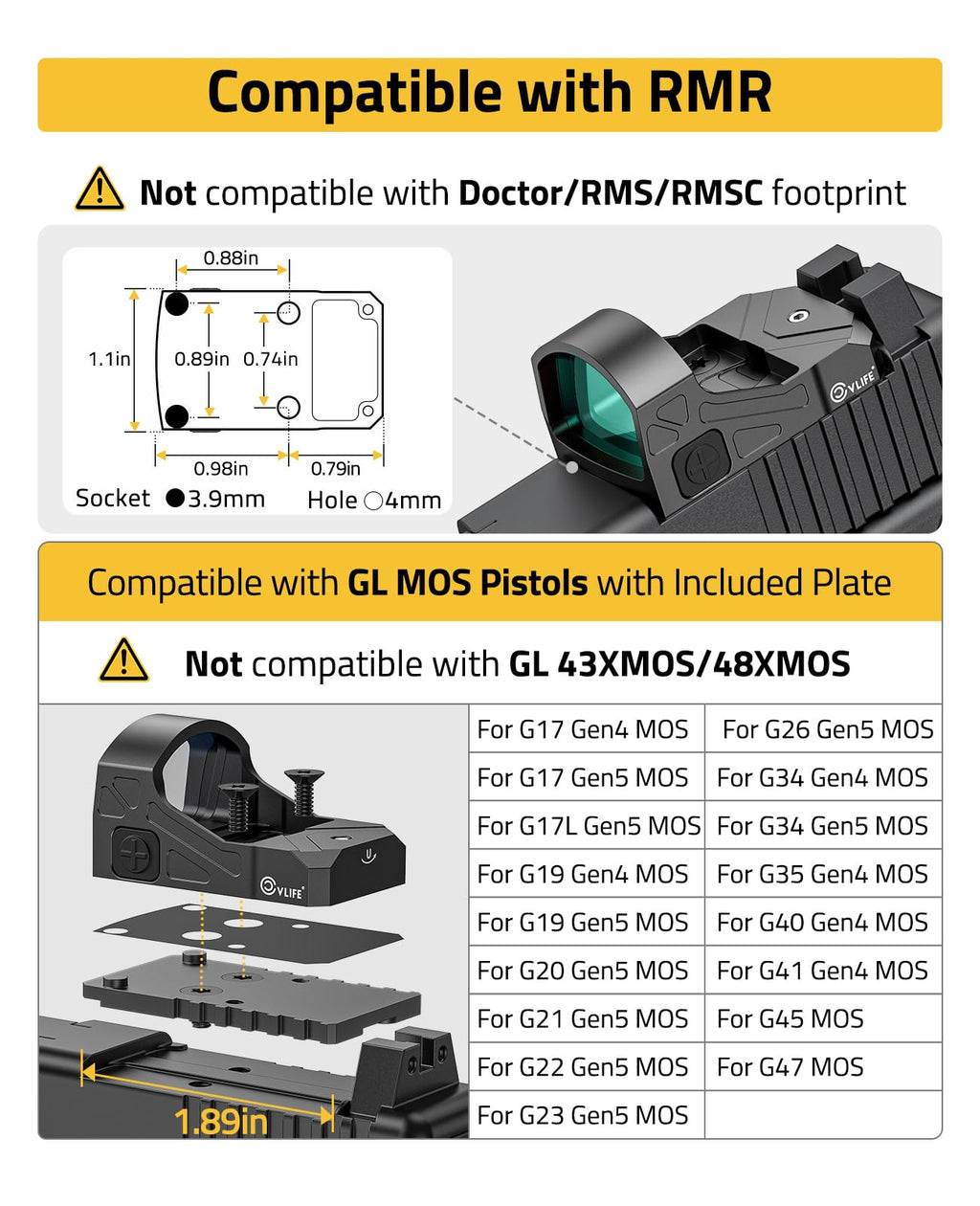CVLIFE WolfCloak X03 Motion Awake Green Dot Sight for RMR Footprint, 3 MOA Reflex Sight with 0.33" Ultra-Low Profile & 24mm Lens for Full-Sized Pistols, Optics Adapter for MOS & 21mm Picatinny Base