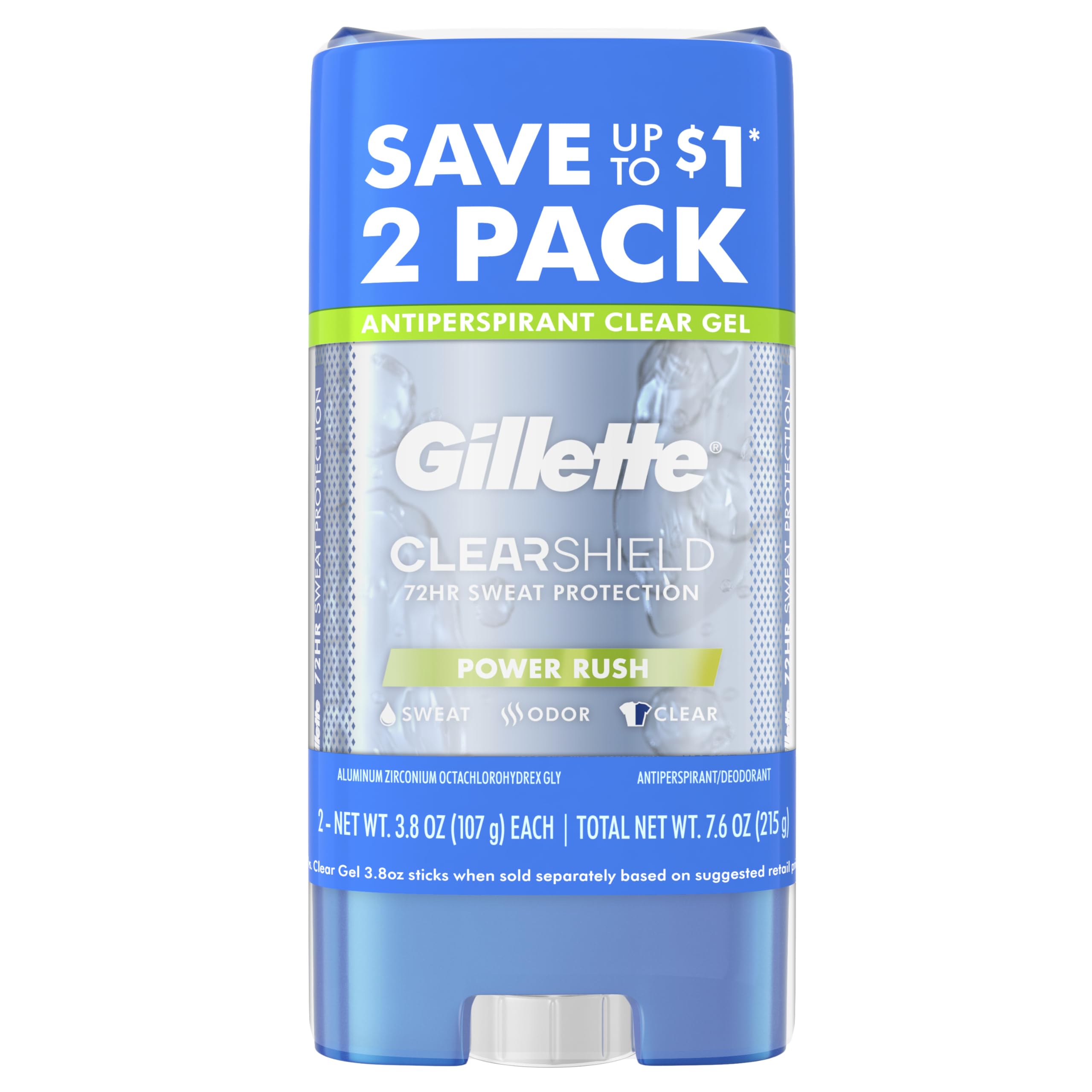 Gillette Antiperspirant and Deodorant for Men, 72hr Sweat & Odor Protection, Long Lasting Freshness, Anti-White Mark Technology, Clear Gel, Arctic Ice Scent, 3.8 oz (Pack of 2)