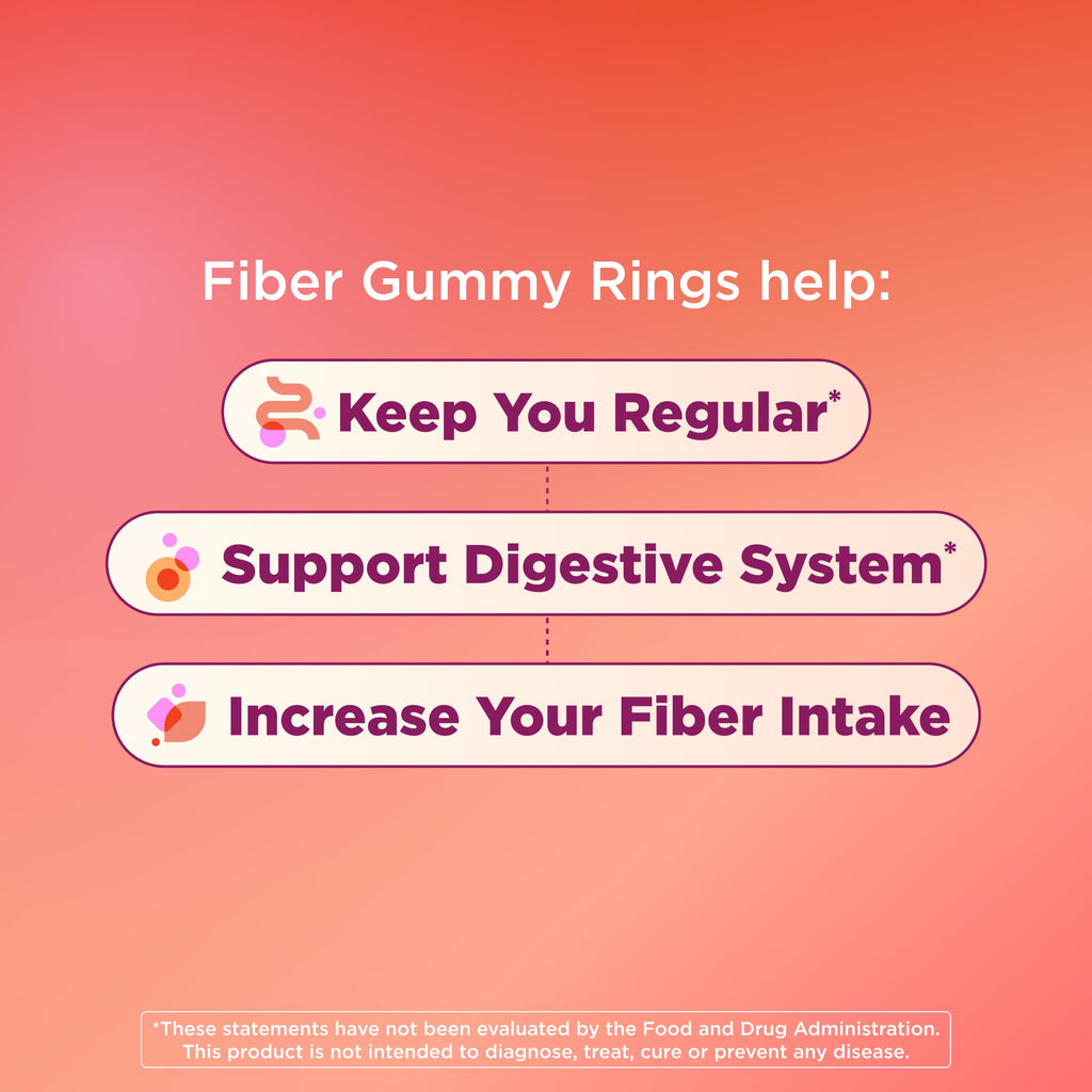 OLLY Fiber Gummy Rings, Digestive Health Supplement, Berry Melon - 50 Count