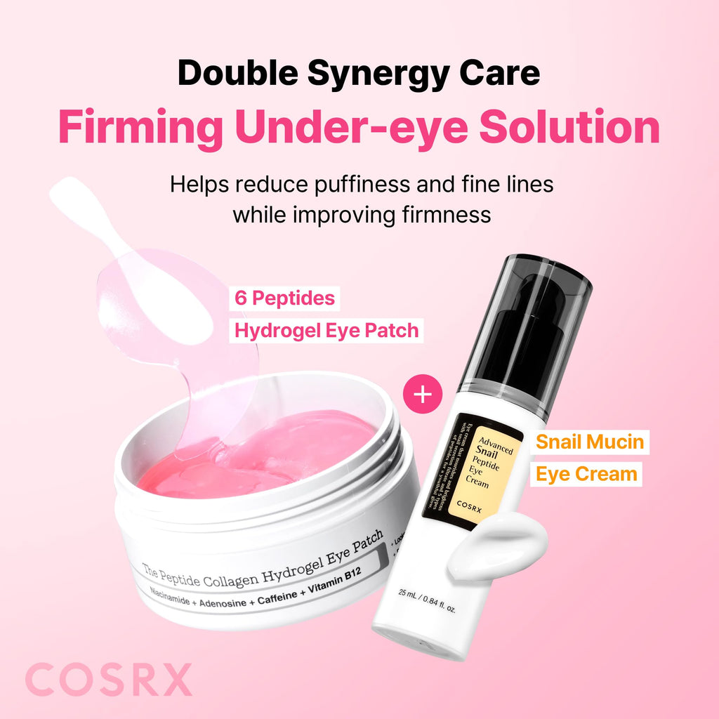 COSRX Pink Peptides Collagen Hydrogel Eye Patch for Puffy Eyes (60) | Cooling & Firming Under Eye Patches with 4-Peptide & Caffeine, Depuffing Gel Eye Mask, Korean Skin Care