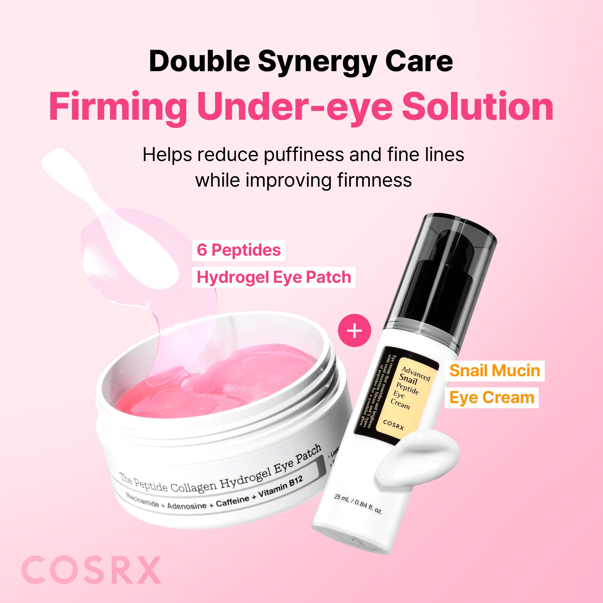COSRX Pink Peptides Collagen Hydrogel Eye Patch for Puffy Eyes (60) | Cooling & Firming Under Eye Patches with 4-Peptide & Caffeine, Depuffing Gel Eye Mask, Korean Skin Care