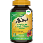 Nature’s Way Alive! Chewable Calcium Gummies with Vitamin D3, 60 ct | Daily Supplement Supports Healthy Bones and Teeth, and Muscle Function*, Strawberry and Raspberry-Lemonade Flavored