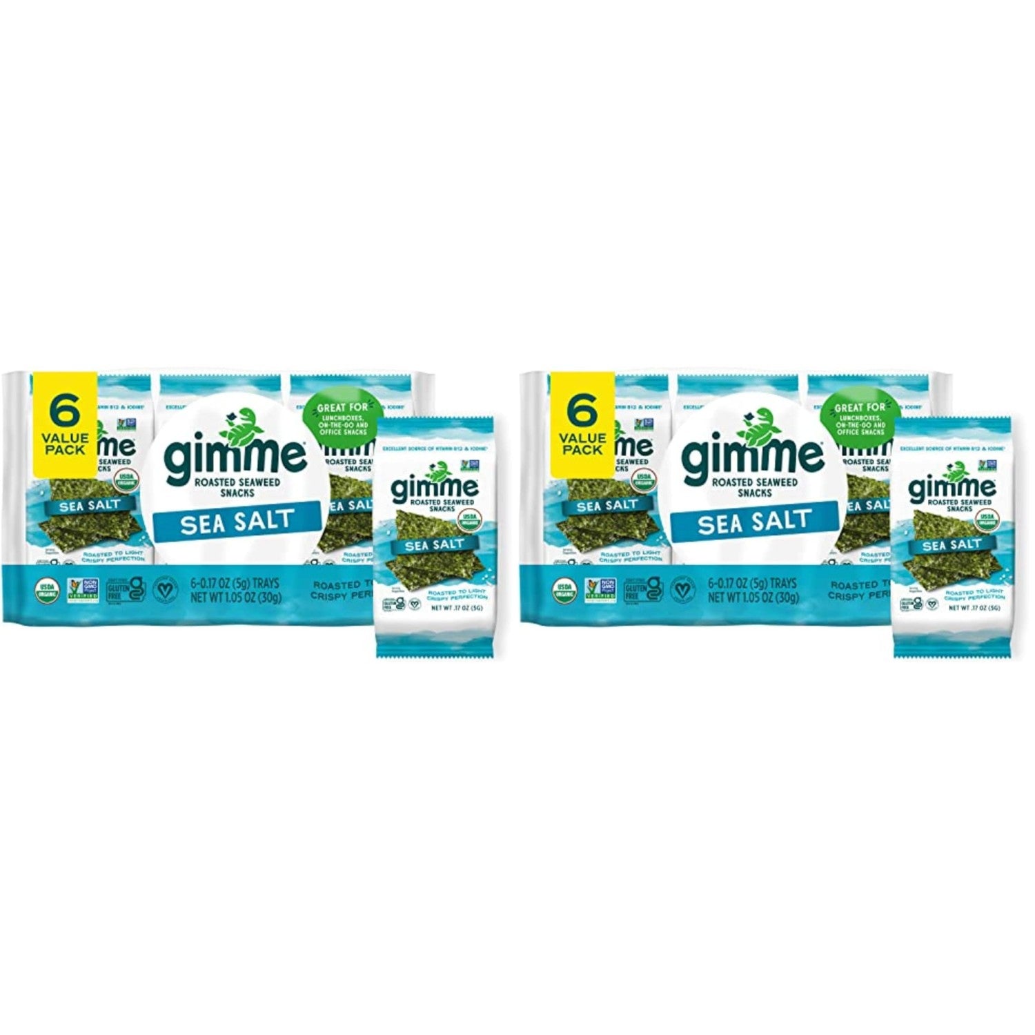 Buy now Gimme Seaweed Organic Premium Roasted Seaweed Snacks, Sea Salt, 6 Count, Keto, Vegan, Gluten-Free, Great Source of Omega3s and Iodine, Healthy On-The-Go Snack for Kids and Adults 6 Count (Pack of 2) #1 Sea Salt at indiglob india