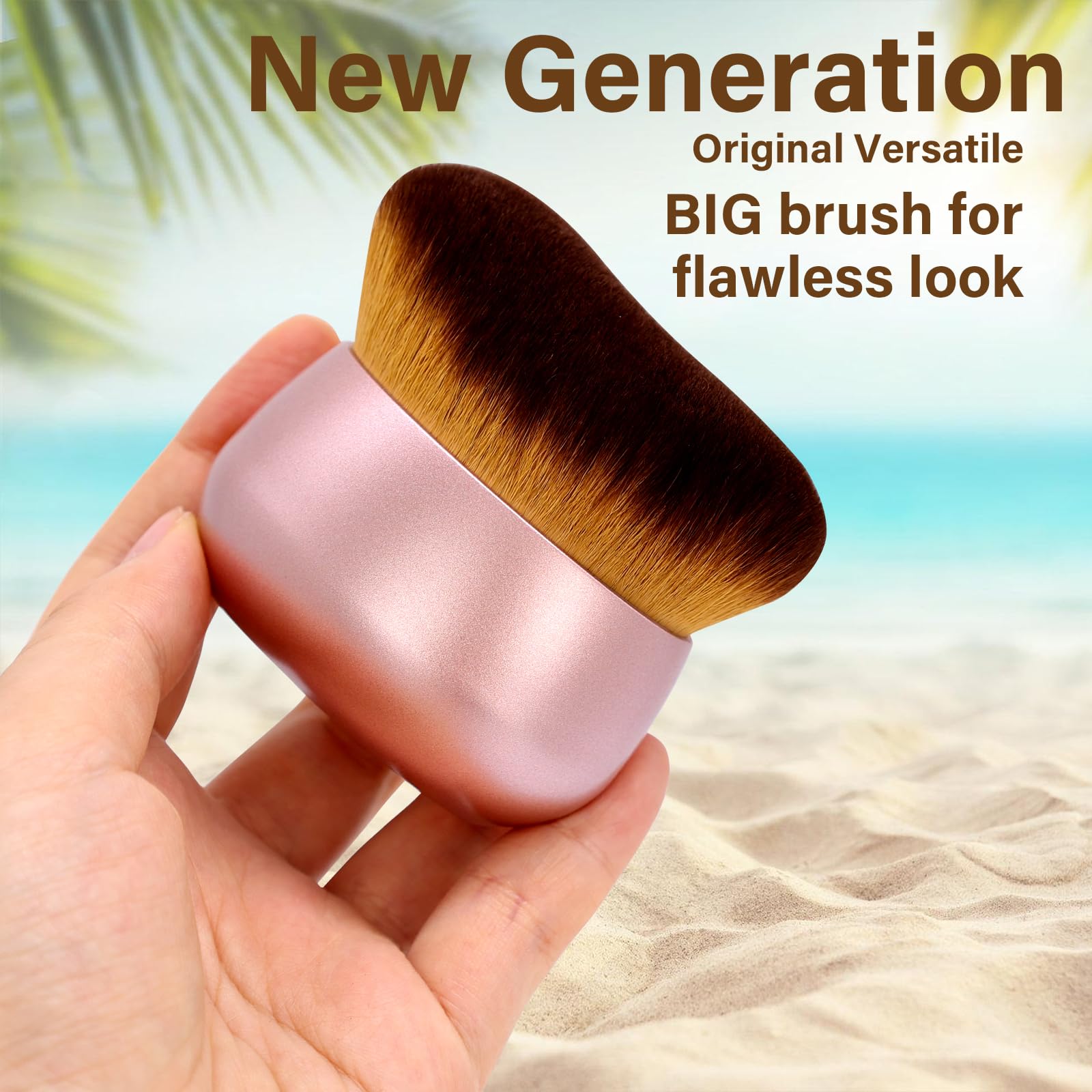 Extra Large Body Makeup Brush For Self Tanner, Leg Makeup &Bronzer Blend,75 mm Wide-headed Kabuki Brush Provides More Even &Pretty Application, Oval Face&Back Makeup Brush, Wet&Dry Use- Pink Rose Gold