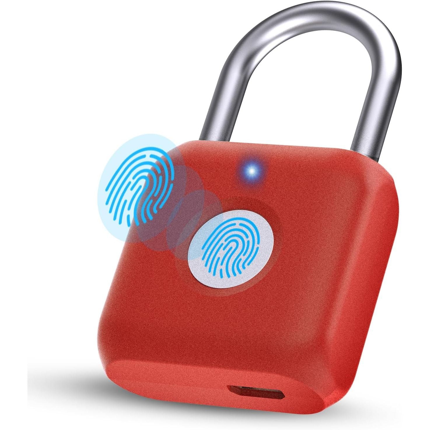 Buy now Pothunder Fingerprint Smart Padlock Lock, Biometric Metal Keyless Thumbprint Lock, Waterproof, USB Rechargeable, for Gym Locker, School Locker, Luggage, Backpack, Suitcase(Gray) Red at indiglob india