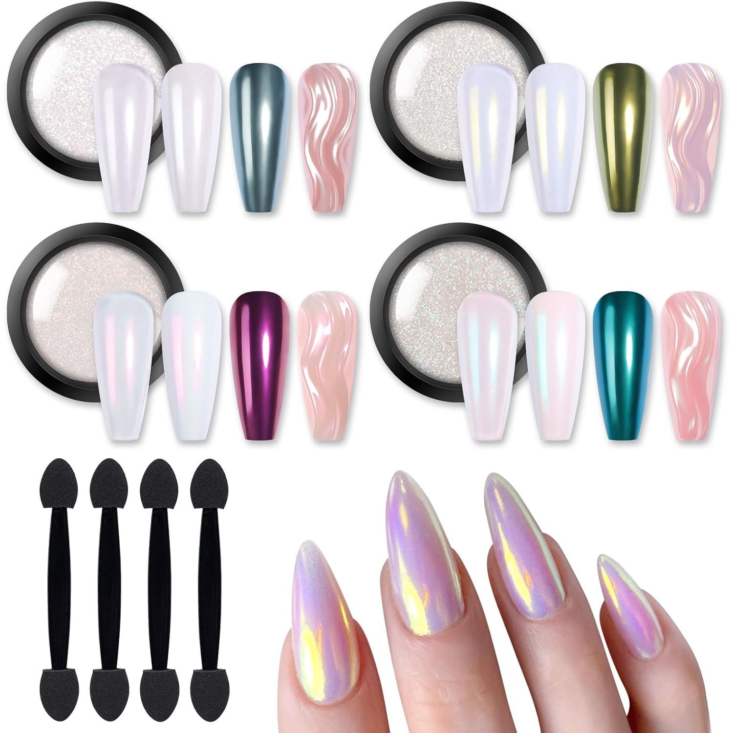 Buy now BORN PRETTY Chrome Powder Metallic Mirror Chameleon Nail Powder Auroras Mermaid Nail Powder Pigment for Nail Art Gel Polish Manicure Nail Art Decorations 9 Jars 4 Boxes Chrome Powder at indiglob india
